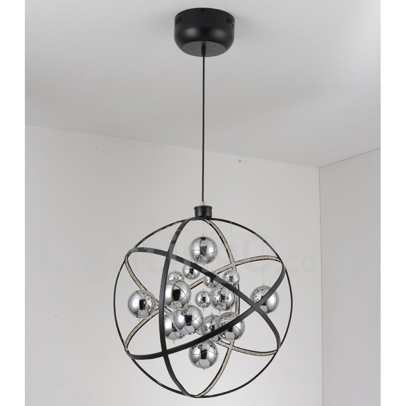 Lampadario a globo vintage in metallo color ruggine, 50 cm o 80 cm, LED