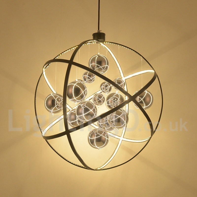 Lampadario a globo vintage in metallo color ruggine, 50 cm o 80 cm, LED