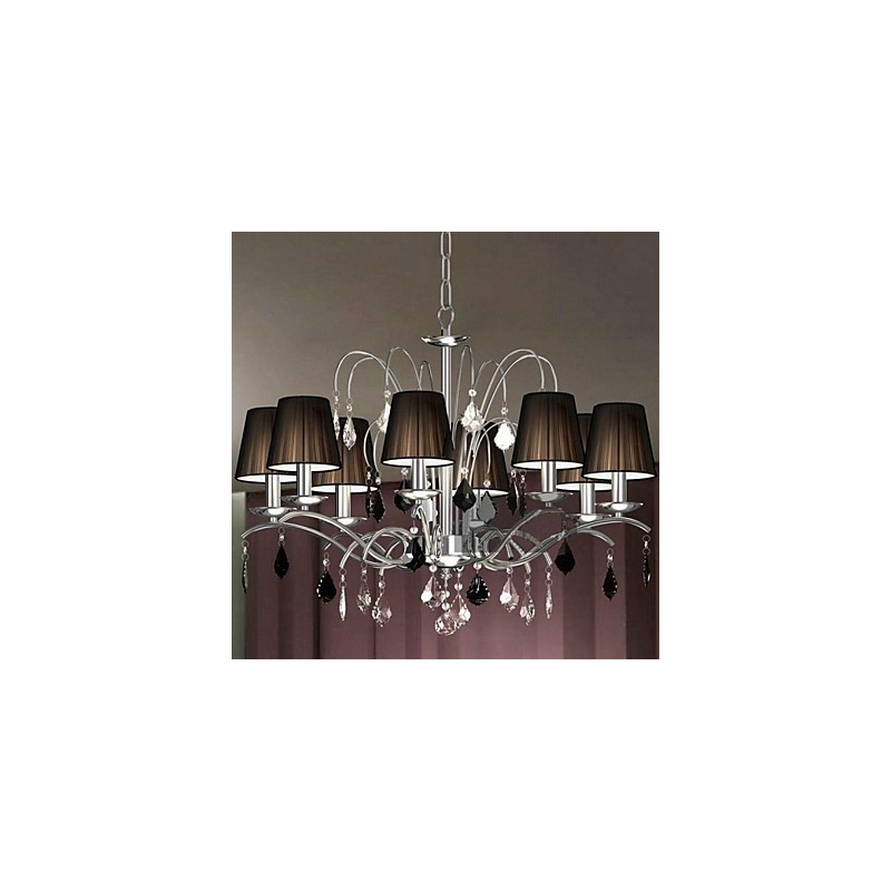 Lampadario moderno in cristallo e tessuto 8 luci cromo