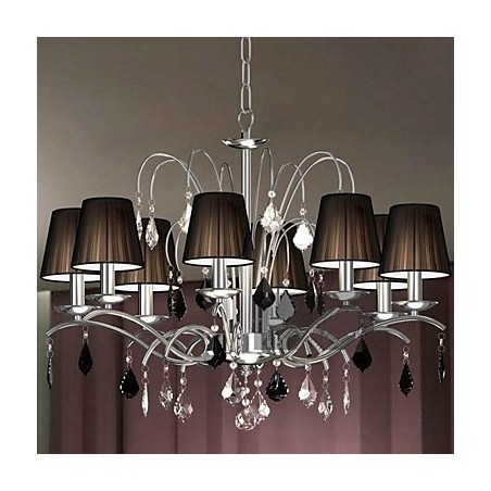 Lampadario moderno in cristallo e tessuto 8 luci cromo