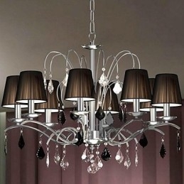 Lampadario moderno in cristallo e tessuto 8 luci cromo