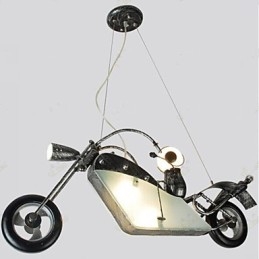 Lampadario a sospensione in ferro con motocicletta per bambini, 4 lampadine E26/E27