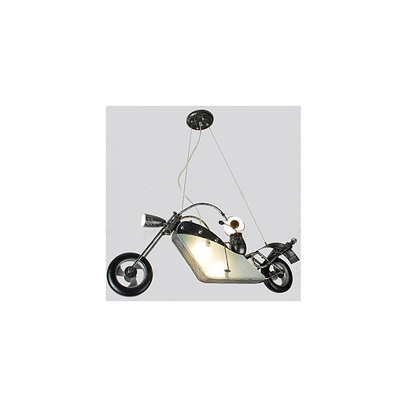 Lampadario a sospensione in ferro con motocicletta per bambini, 4 lampadine E26/E27