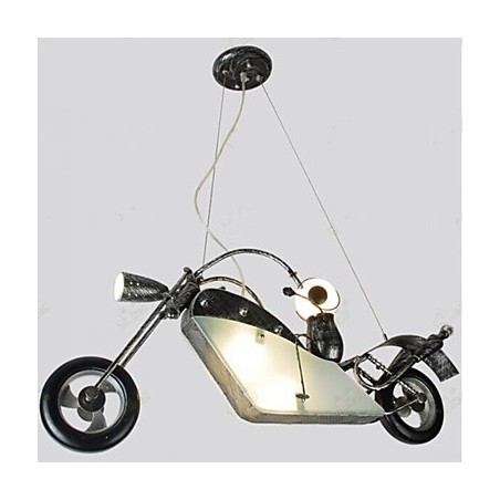 Lampadario a sospensione in ferro con motocicletta per bambini, 4 lampadine E26/E27