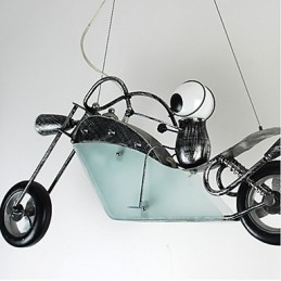 Lampadario a sospensione in ferro con motocicletta per bambini, 4 lampadine E26/E27