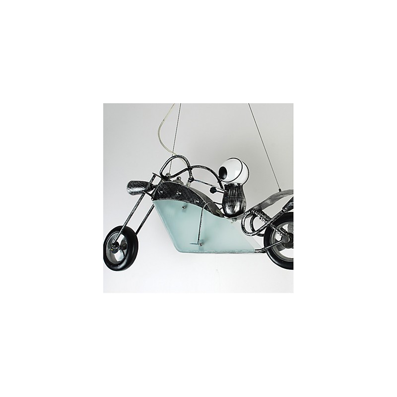 Lampadario a sospensione in ferro con motocicletta per bambini, 4 lampadine E26/E27