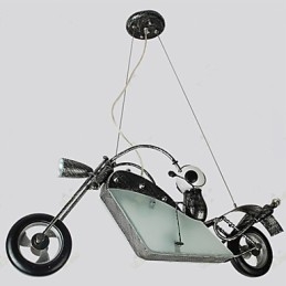 Lampadario a sospensione in ferro con motocicletta per bambini, 4 lampadine E26/E27