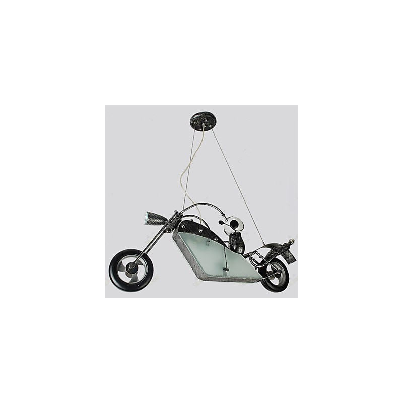 Lampadario a sospensione in ferro con motocicletta per bambini, 4 lampadine E26/E27
