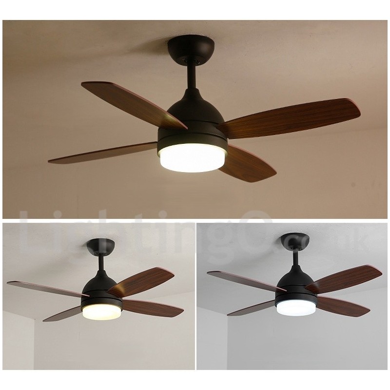Ventilatore da soffitto LED 42" con telecomando, 3 velocità, bianco/caffè