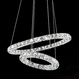 Lampadario a sospensione moderno in cristallo K9 a 2 anelli, argento, 50 cm