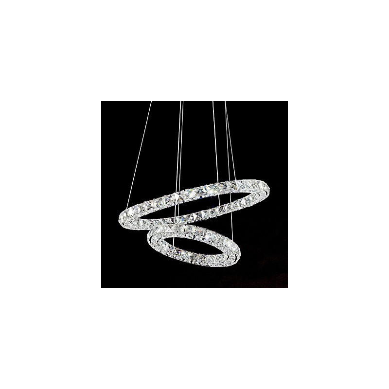 Lampadario a sospensione moderno in cristallo K9 a 2 anelli, argento, 50 cm