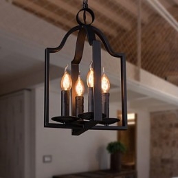 Lampadario a sospensione vintage minimalista in ferro dipinto a 4 luci