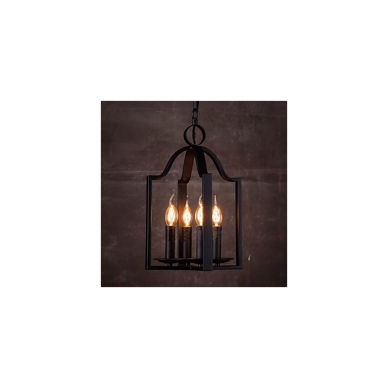 Lampadario a sospensione vintage minimalista in ferro dipinto a 4 luci