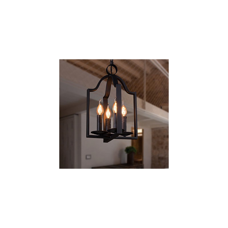 Lampadario a sospensione vintage minimalista in ferro dipinto a 4 luci