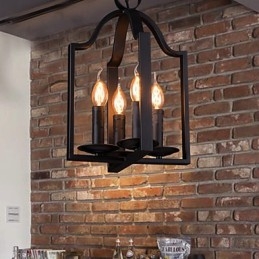 Lampadario a sospensione vintage minimalista in ferro dipinto a 4 luci
