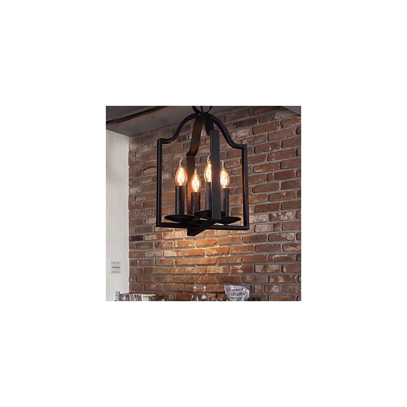 Lampadario a sospensione vintage minimalista in ferro dipinto a 4 luci