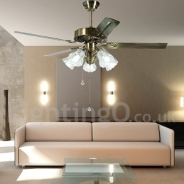 Ventilatore da soffitto vintage in stile europeo da 52 pollici, 5 lampadine LED