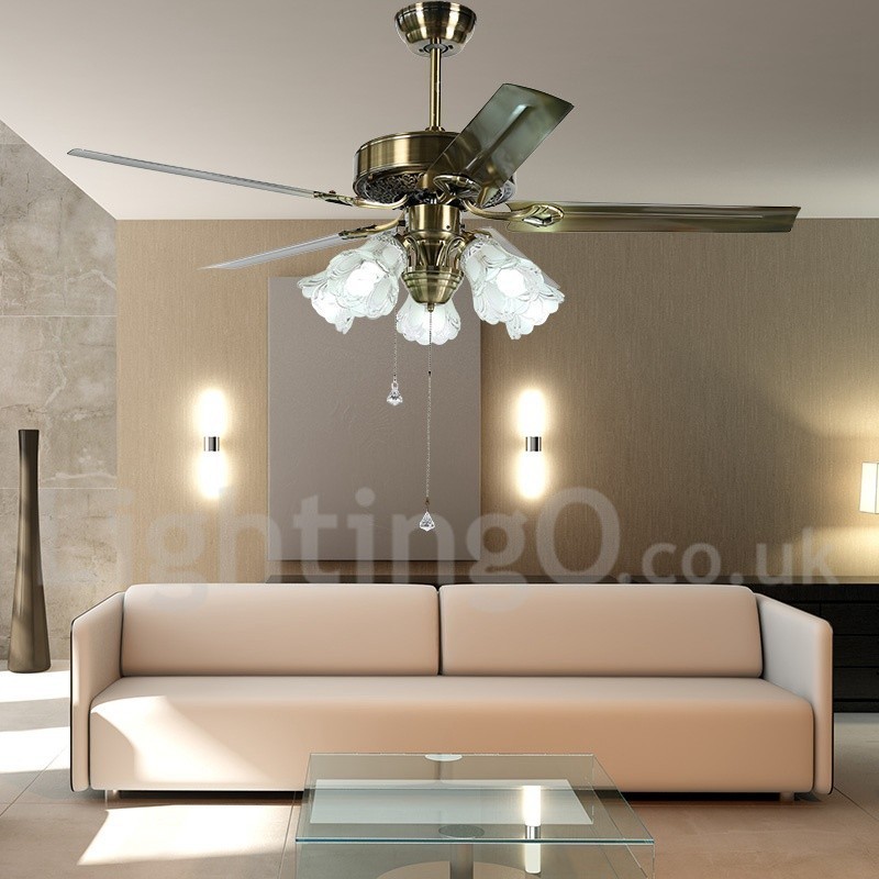 Ventilatore da soffitto vintage in stile europeo da 52 pollici, 5 lampadine LED