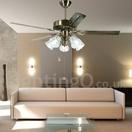 Ventilatore da soffitto vintage in stile europeo da 52 pollici, 5 lampadine LED