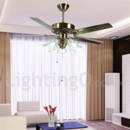 Ventilatore da soffitto vintage in stile europeo da 52 pollici, 5 lampadine LED