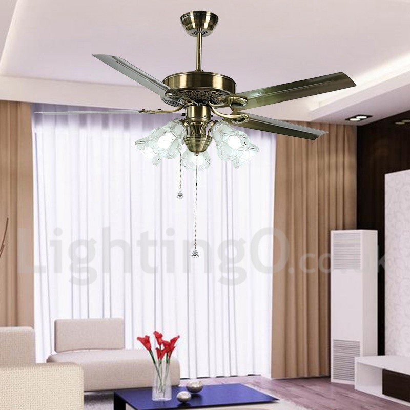 Ventilatore da soffitto vintage in stile europeo da 52 pollici, 5 lampadine LED