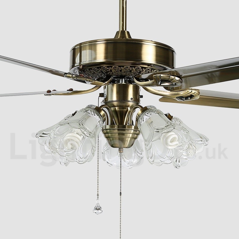 Ventilatore da soffitto vintage in stile europeo da 52 pollici, 5 lampadine LED