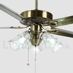 Ventilatore da soffitto vintage in stile europeo da 52 pollici, 5 lampadine LED