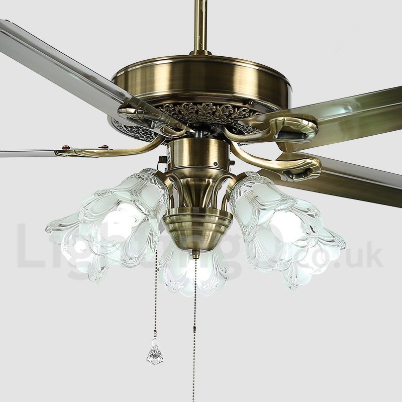 Ventilatore da soffitto vintage in stile europeo da 52 pollici, 5 lampadine LED