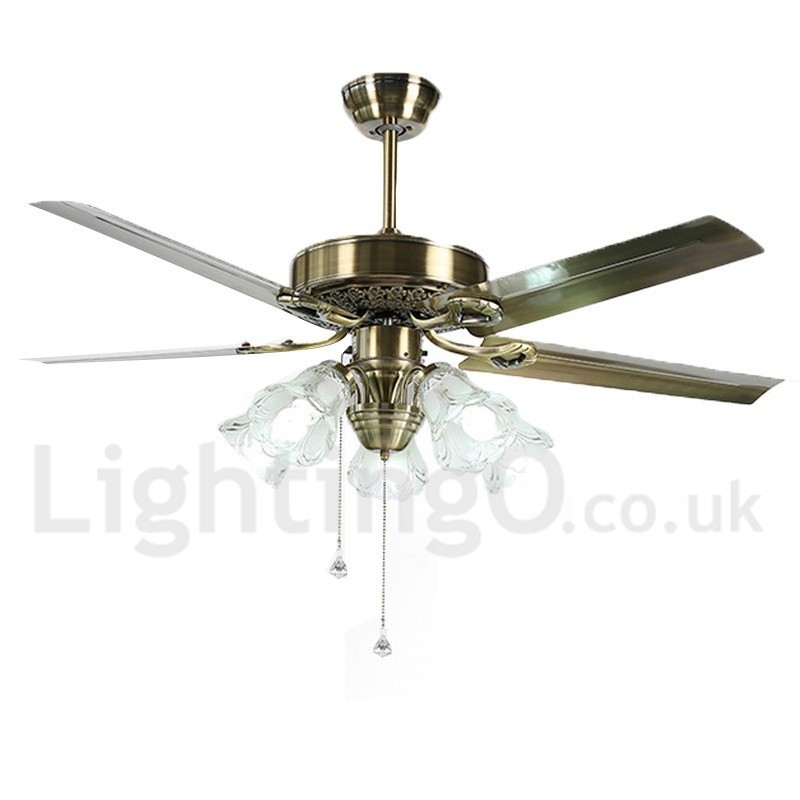 Ventilatore da soffitto vintage in stile europeo da 52 pollici, 5 lampadine LED