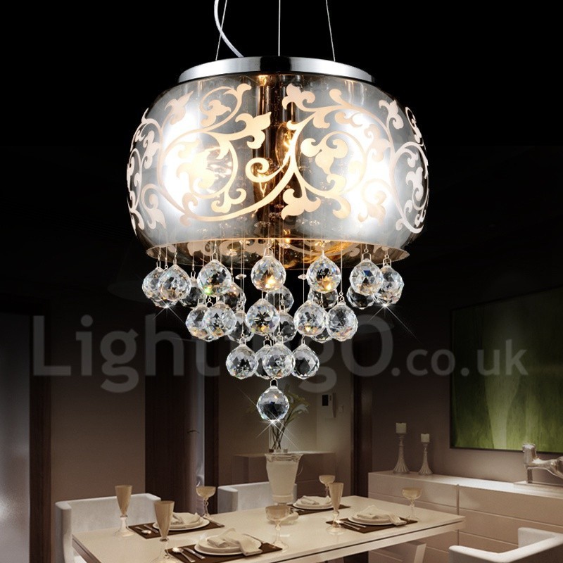 Lampada a sospensione moderna in cristallo e vetro, Ø 30 cm, H 38 cm, attacco E24, 3 lampadine
