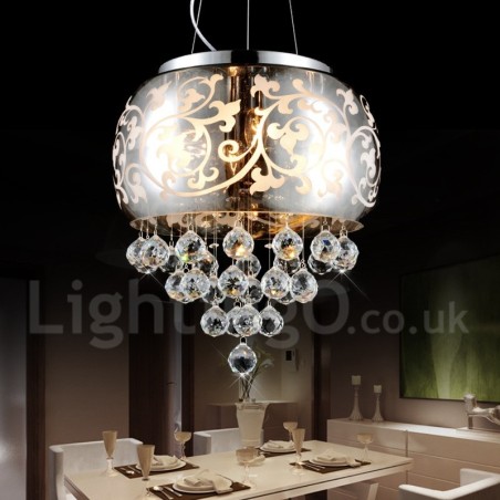 Lampada a sospensione moderna in cristallo e vetro, Ø 30 cm, H 38 cm, attacco E24, 3 lampadine