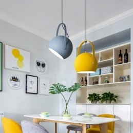 Lampada a sospensione nordica in acciaio Ø 25 cm H 35 cm E27 2 lampadine