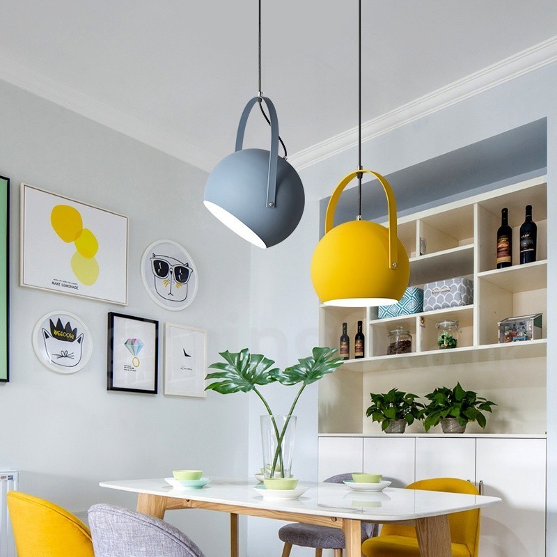Lampada a sospensione nordica in acciaio Ø 25 cm H 35 cm E27 2 lampadine