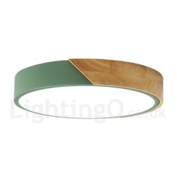 Plafoniera moderna in acciaio e legno, Ø 40 cm, H 5 cm, 2 lampadine LED