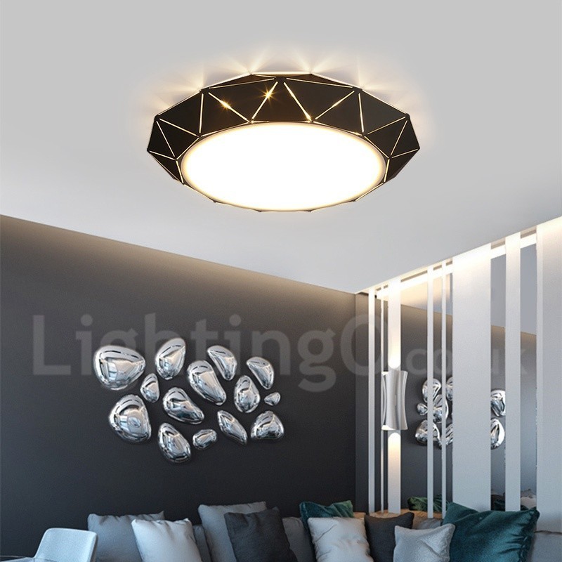 Plafoniera moderna in acciaio e acrilico Ø 48 cm H 8 cm per 2 lampadine LED