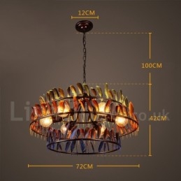 Lampadario a sospensione retrò con paralume in piuma, 72 cm, 6 lampadine G80, catena 2 m