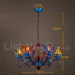 Lampadario a sospensione retrò in acciaio e piuma, 70 cm, E27, 6 lampadine