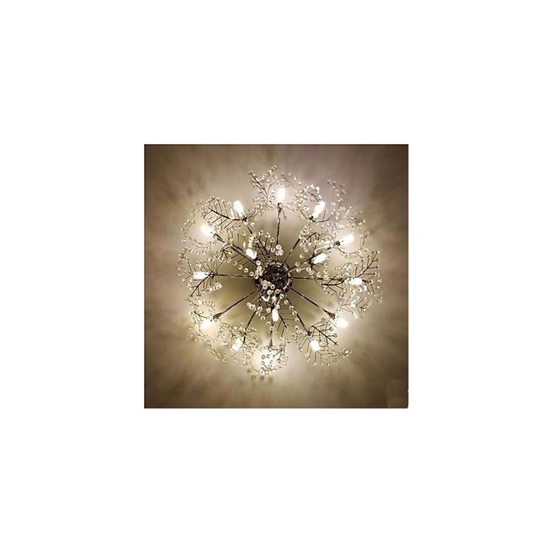 Lampadario a soffitto in cristallo inciso e acciaio inossidabile argento