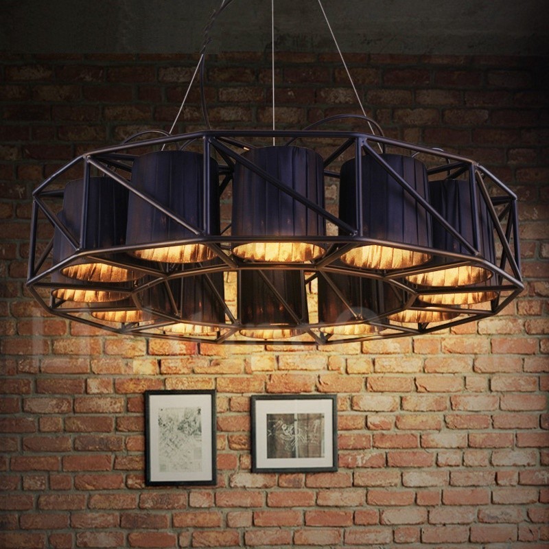 Lampadario a sospensione industriale in acciaio e tessuto 78 cm 22x E27