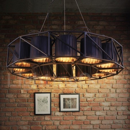 Lampadario a sospensione industriale in acciaio e tessuto 78 cm 22x E27