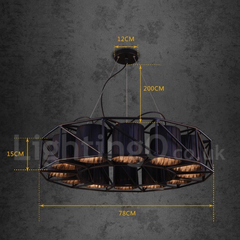 Lampadario a sospensione industriale in acciaio e tessuto 78 cm 22x E27
