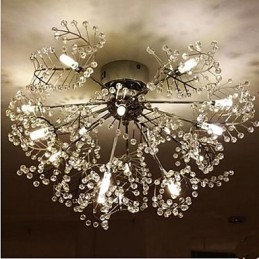 Lampadario a soffitto in cristallo inciso e acciaio inossidabile argento