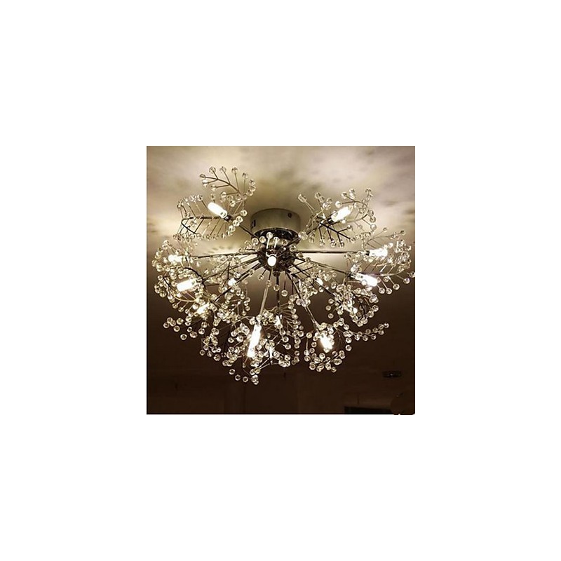 Lampadario a soffitto in cristallo inciso e acciaio inossidabile argento
