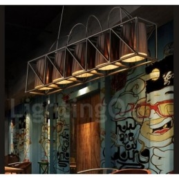 Lampadario a sospensione industriale in acciaio e tessuto 5 luci E27 75x26 cm