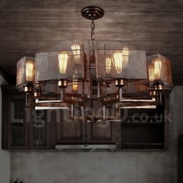Lampadario a sospensione industriale in acciaio 84 cm 12x E27