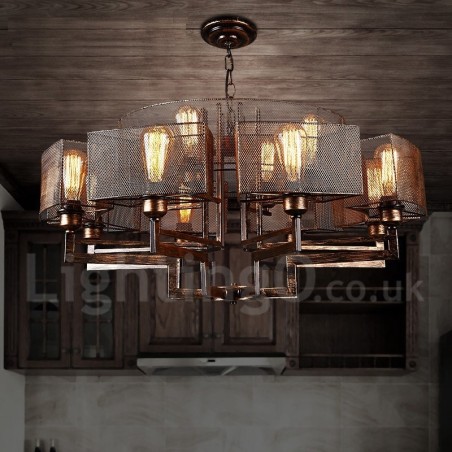 Lampadario a sospensione industriale in acciaio 84 cm 12x E27