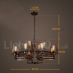 Lampadario a sospensione industriale in acciaio 84 cm 12x E27