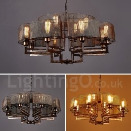 Lampadario a sospensione industriale in acciaio 84 cm 12x E27