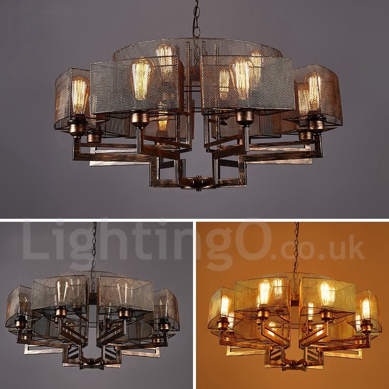 Lampadario a sospensione industriale in acciaio 84 cm 12x E27