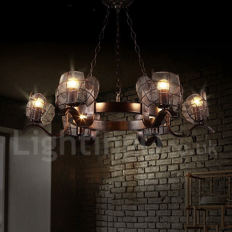 Lampadario a sospensione industriale in acciaio, 6 lampadine E27, diametro 79 cm